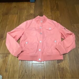 Womens Gap Jacket Size Large Peach Snap Button Down Orange Coat Bomber Style EUC